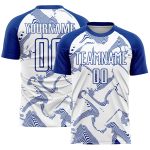 Custom Name and Number Soccer Jersey - Personalized White Royal Curve Lines Sublimation Uniform Personalized White Royal