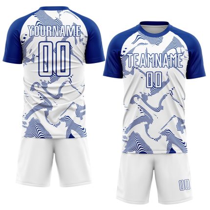 Custom Name and Number Soccer Jersey - Personalized White Royal Curve Lines Sublimation Uniform Personalized White Royal