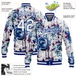 Custom Name and Number Personalized Rose 3D Pattern Varsity Jacket White Royal Drip Painting Bomber Full-Snap Design Personalized
