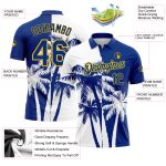 Custom Name Number Hawaii Coconut Trees Golf Polo Shirt - Personalized White Gold 3D Pattern Design Personalized White Royal-Gold