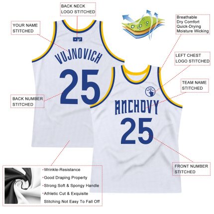 Personalized Gold Royal Authentic Basketball Jersey - White Throwback Style Personalized White Royal-Gold Authentic Throwback