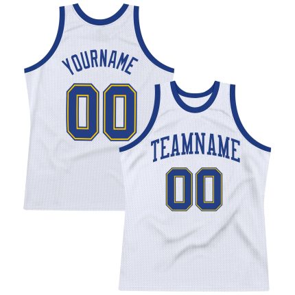Custom Name and Number Authentic Throwback Basketball Jersey - Personalized White Royal-Gold Team Jersey Personalized White