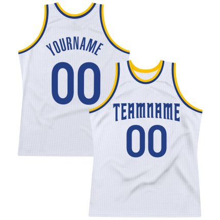 Personalized Gold Royal Authentic Basketball Jersey - White Throwback Style Personalized White Royal-Gold Authentic Throwback