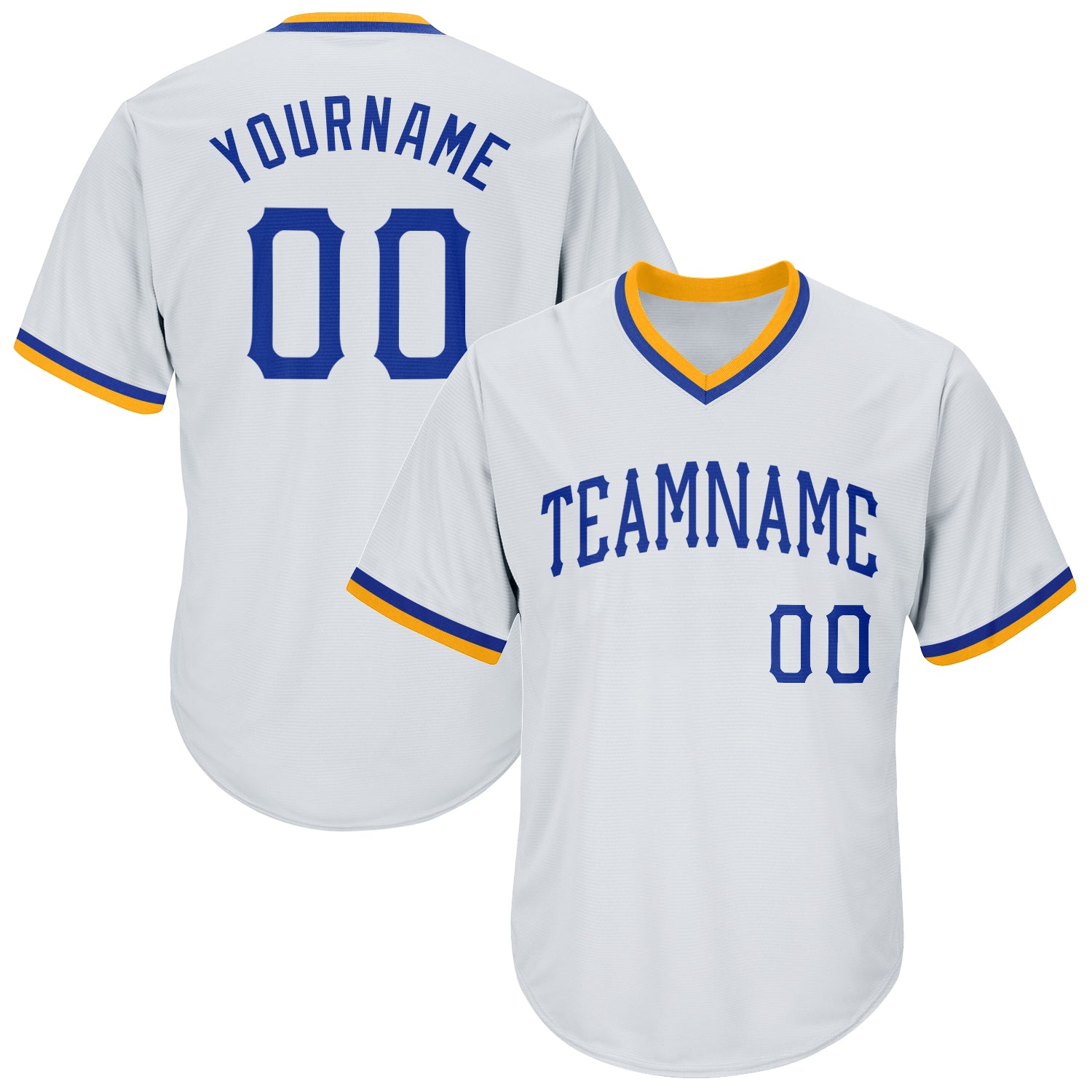 Custom Name and Number White Gold Rib-Knit Baseball Jersey Shirt - Personalized Authentic Throwback Team Gear Personalized