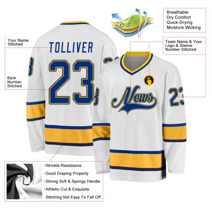 Personalized Royal-Gold Hockey Jersey for Custom Team Apparel Personalized White Royal-Gold Hockey Jersey