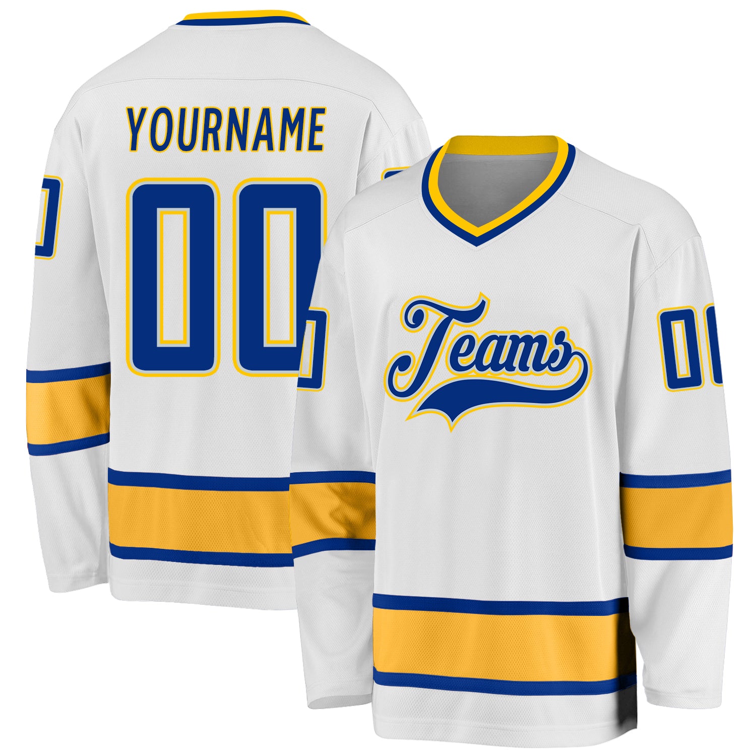 Custom Royal-Gold Hockey Jersey with Name and Number - Personalized White Team Jersey Personalized White Royal-Gold Hockey