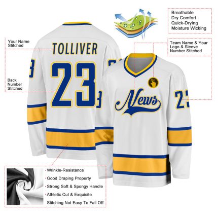 Custom Royal-Gold Hockey Jersey with Name and Number - Personalized White Team Jersey Personalized White Royal-Gold Hockey