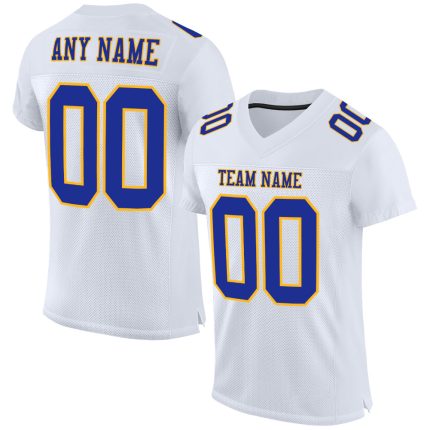 Personalized Royal Gold Mesh Authentic Football Jersey - Custom White Team Apparel Personalized White Royal-Gold Mesh Authentic