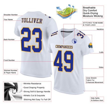 Personalized Royal Gold Mesh Authentic Football Jersey - Custom White Team Apparel Personalized White Royal-Gold Mesh Authentic