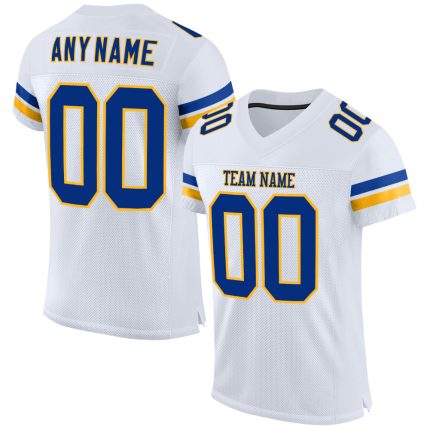 Custom Name and Number Authentic Football Jersey - Personalized White Royal-Gold Mesh Design Personalized White Royal-Gold