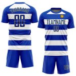 Custom Uruguayan Flag Soccer Jersey with Personalized Name and Number - White Royal-Gold Team Uniform Personalized White