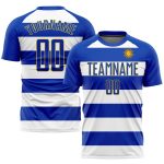 Custom Uruguayan Flag Soccer Jersey with Personalized Name and Number - White Royal-Gold Team Uniform Personalized White