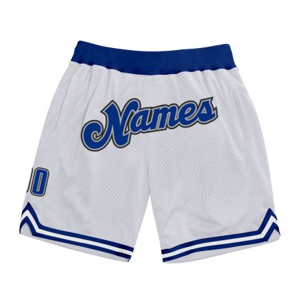 Custom Team Name and Number White Gray Authentic Basketball Shorts - Personalized Throwback Design Personalized White Royal-Gray