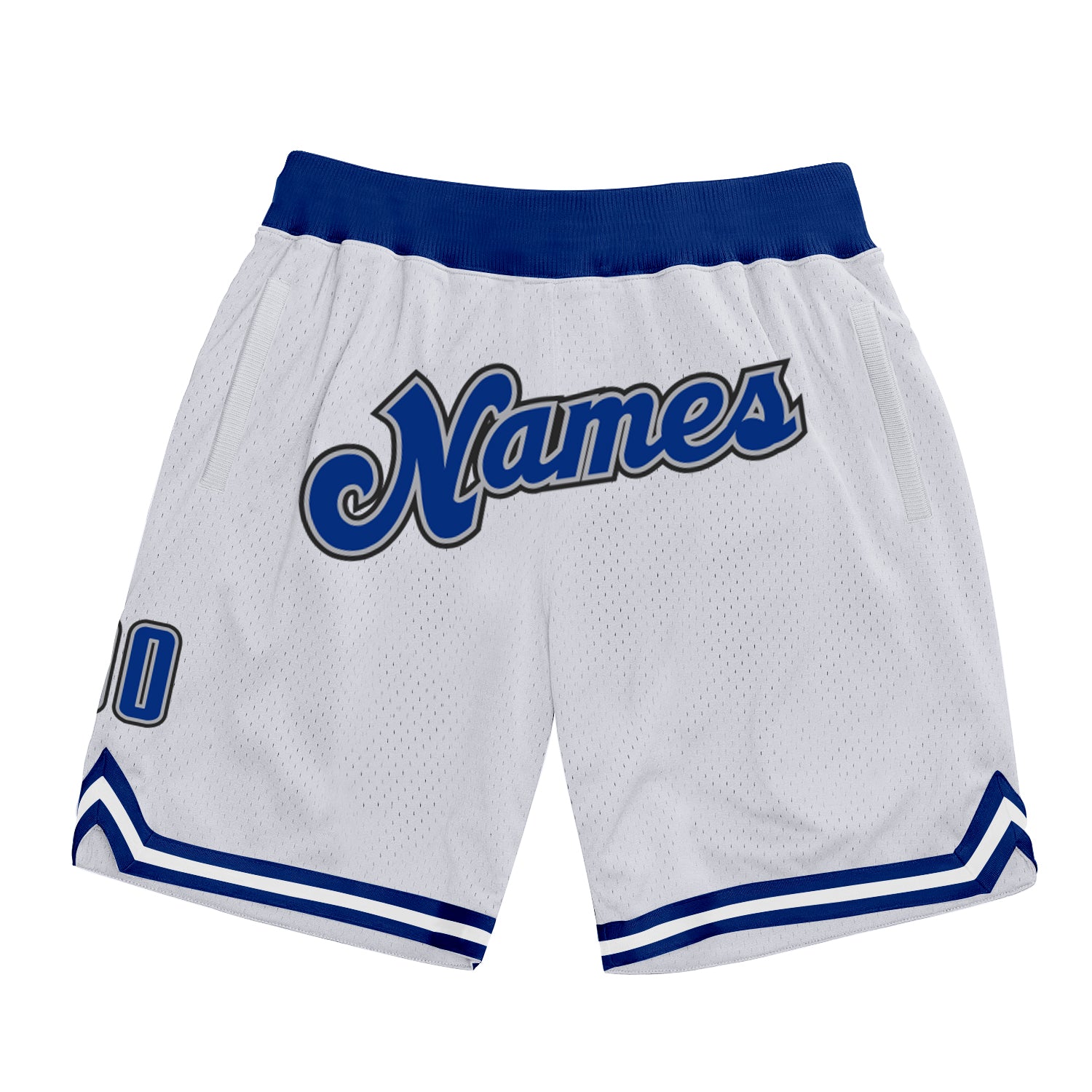 Custom Team Name and Number White Gray Authentic Basketball Shorts - Personalized Throwback Design Personalized White Royal-Gray