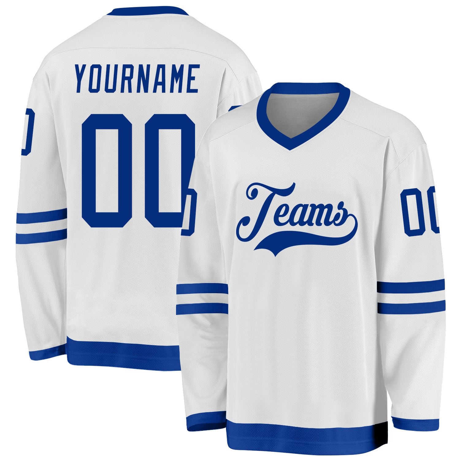 Custom Name and Number Personalized White Royal Hockey Jersey - Team Apparel Personalized White Royal Hockey Jersey Team