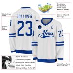 Custom Name and Number Personalized White Royal Hockey Jersey - Team Apparel Personalized White Royal Hockey Jersey Team