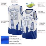 Personalized Holiday Basketball Jersey with Custom Name & Number - White Royal City Edition Monuments Silhouette Team Design