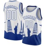 Personalized Holiday Basketball Jersey with Custom Name & Number - White Royal City Edition Monuments Silhouette Team Design