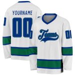 Custom Name and Number Hockey Jersey in White and Royal Kelly Green - Personalized Team Jersey Personalized White Royal-Kelly