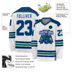 Personalized Hockey Jersey in White and Royal Kelly Green - Custom Team Apparel Personalized White Royal-Kelly Green Hockey