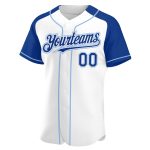 Custom Name and Number Personalized White and Light Blue Baseball Jersey with Authentic Raglan Sleeves Personalized White