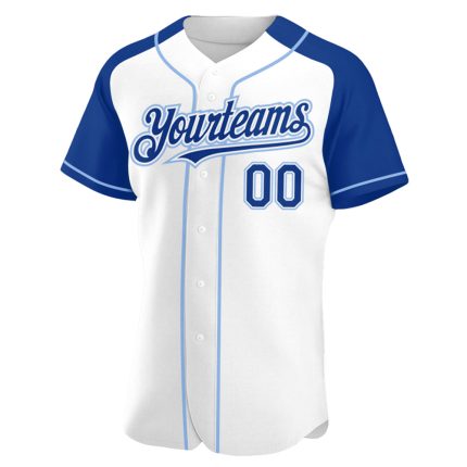 Custom Name and Number Personalized White and Light Blue Baseball Jersey with Authentic Raglan Sleeves Personalized White