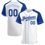 Custom Name and Number Personalized White and Light Blue Baseball Jersey with Authentic Raglan Sleeves Personalized White