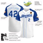 Custom Name and Number Personalized White and Light Blue Baseball Jersey with Authentic Raglan Sleeves Personalized White