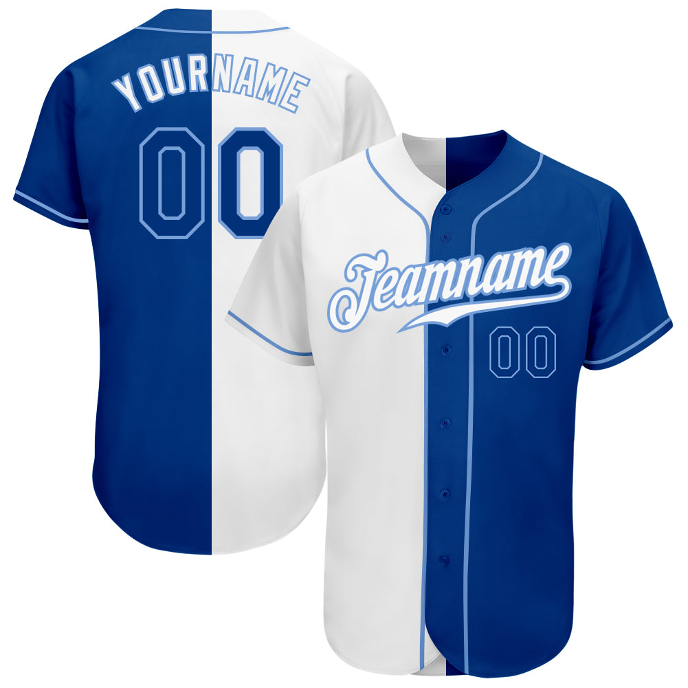 Custom Name and Number Personalized White Light Blue Split Baseball Jersey - Authentic Team Fashion Jersey Personalized White