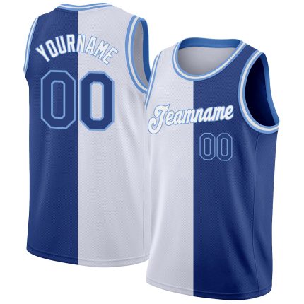 Custom Name Number Basketball Jersey | Personalized Authentic Split Design | White Royal Light Blue Personalized White Royal-Light