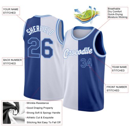 Custom Name Number Basketball Jersey | Personalized Authentic Split Design | White Royal Light Blue Personalized White Royal-Light