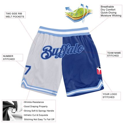 Custom Royal-Light Blue Basketball Shorts with Personalized Name & Number - Authentic Throwback Fashion Personalized White