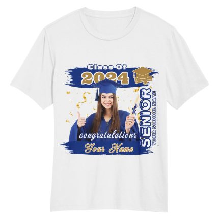 Custom Name and Number Royal-Old Gold 3D Graduation Performance T-Shirt - Personalized White Design Personalized White Royal-Old