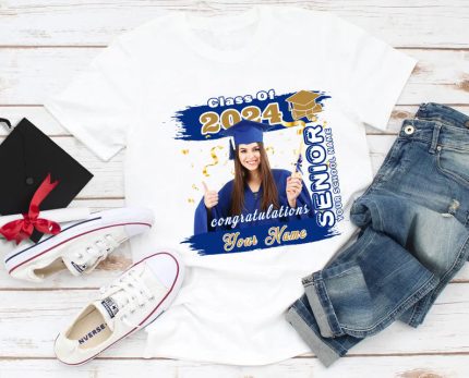 Custom Name and Number Royal-Old Gold 3D Graduation Performance T-Shirt - Personalized White Design Personalized White Royal-Old
