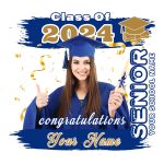 Custom Name and Number Royal-Old Gold 3D Graduation Performance T-Shirt - Personalized White Design Personalized White Royal-Old
