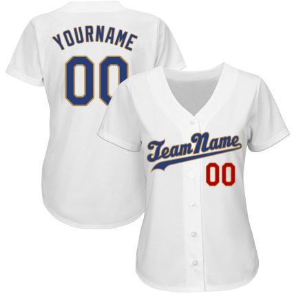 Custom Name and Number Personalized Baseball Jersey in White and Old Gold - Authentic Team Apparel Personalized White Royal-Old
