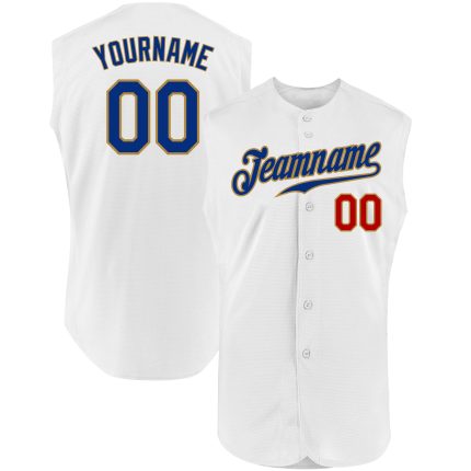 Custom Sleeveless Baseball Jersey with Personalized Name & Number - White Royal Old Gold Authentic Team Jersey Personalized