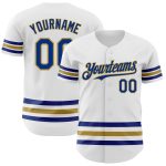 Custom Name & Number Personalized Baseball Jersey - White Royal-Old Gold Line, Authentic Design Personalized White Royal-Old