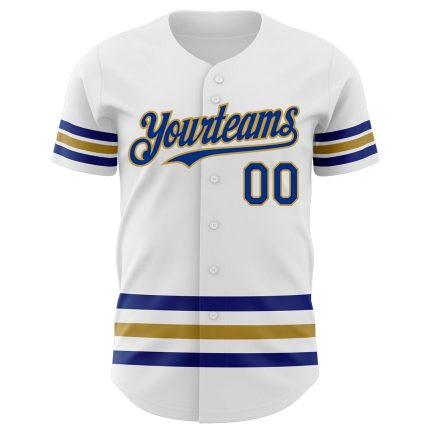 Custom Name & Number Personalized Baseball Jersey - White Royal-Old Gold Line, Authentic Design Personalized White Royal-Old