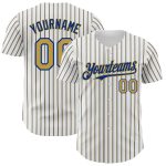 Custom Name and Number Baseball Jersey - Personalized White and Old Gold Pinstripe Authentic Jersey Personalized White (Royal