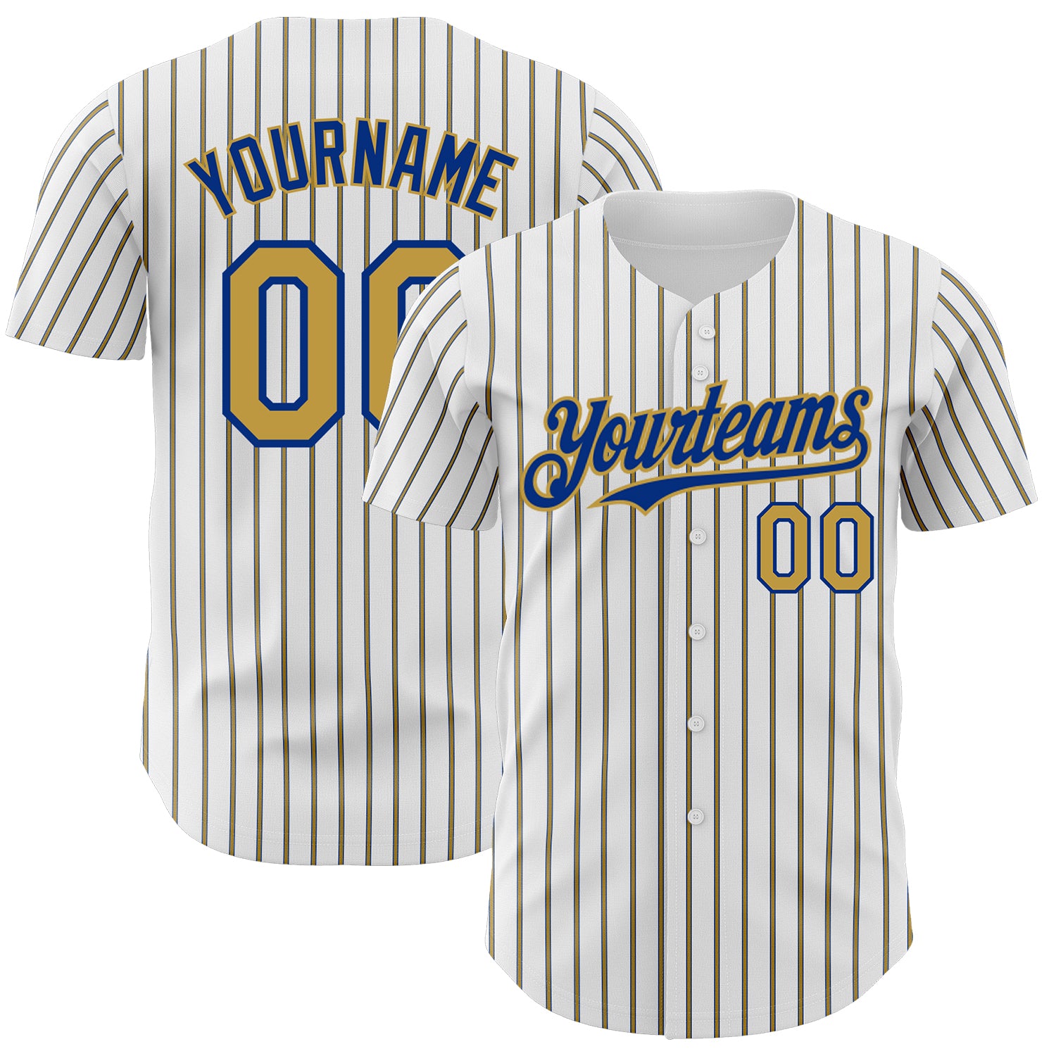 Custom Name and Number Baseball Jersey - Personalized White and Old Gold Pinstripe Authentic Jersey Personalized White (Royal