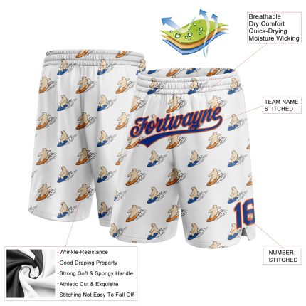 Custom Name and Number Personalized 3D Pattern Bears Basketball Shorts - White Royal-Orange Surfing Style Personalized White