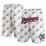 Custom Name and Number Personalized 3D Pattern Bears Basketball Shorts - White Royal-Orange Surfing Style Personalized White