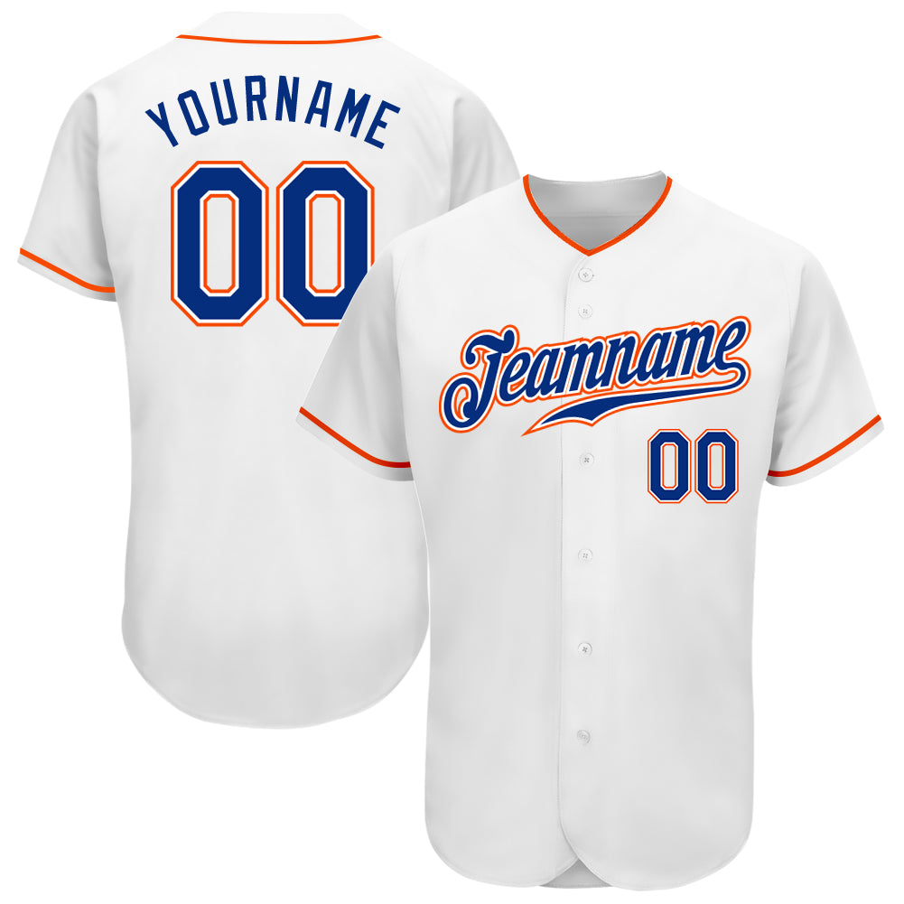 Custom Name and Number Personalized Authentic Baseball Jersey - White Royal Orange Team Jersey Personalized White Royal-Orange