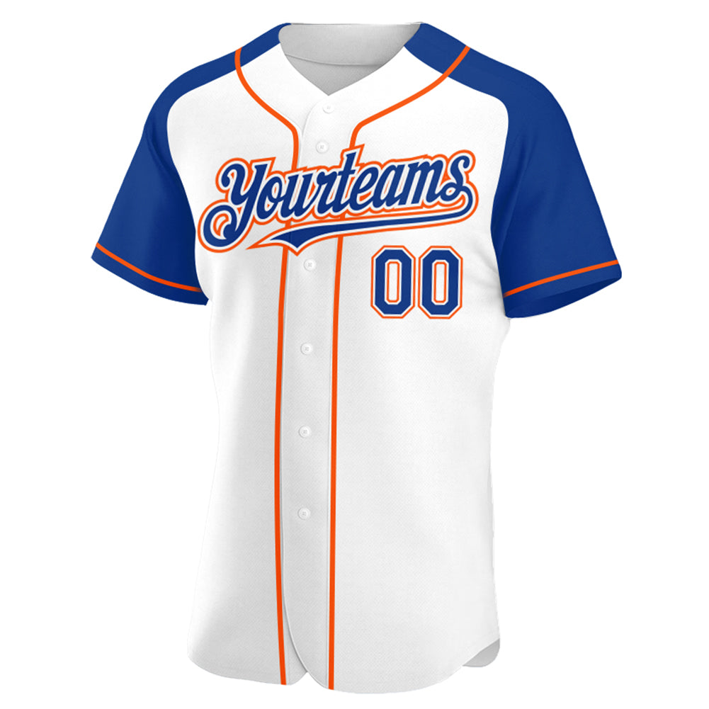Personalized White Royal-Orange Authentic Raglan Sleeves Baseball Jersey Team Custom Name and Number Custom Team Name Number Personalized Baseball Jersey White Royal Orange Raglan Sleeves Personalized White Royal-Orange Authentic - Image 2