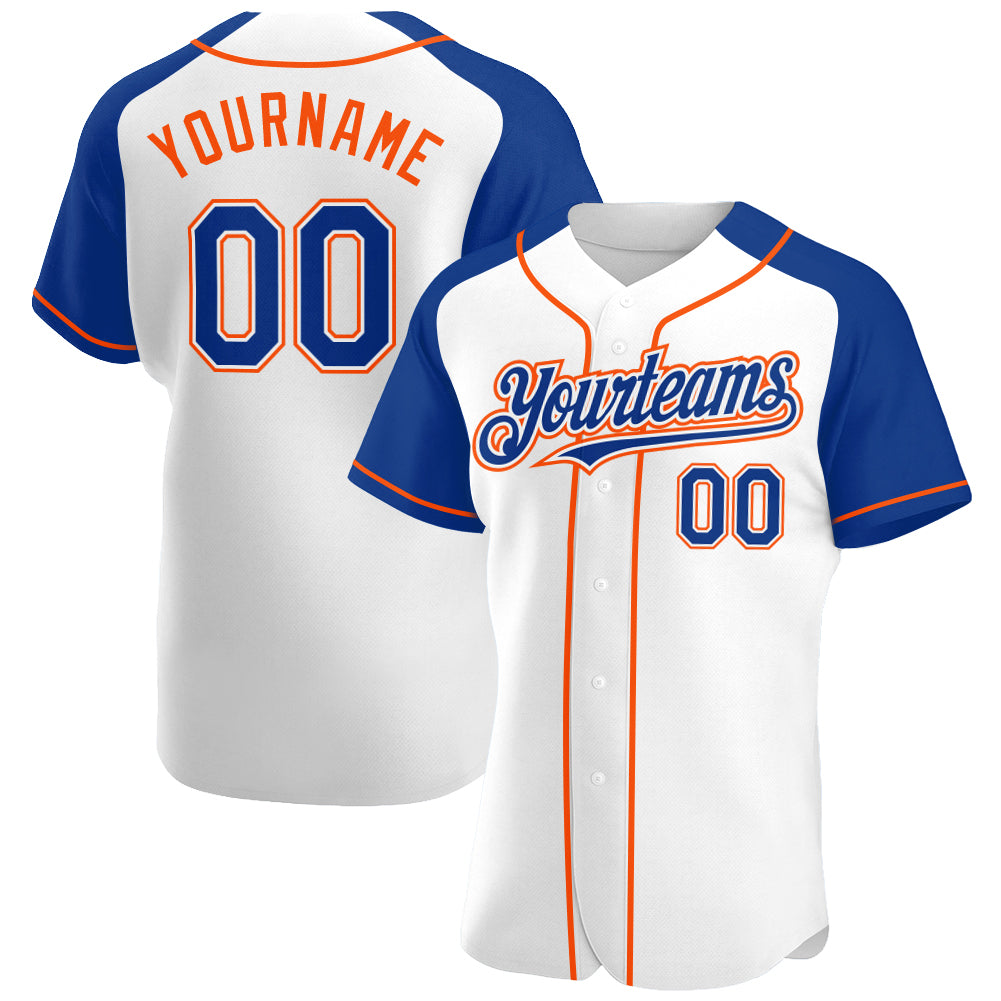 Custom Team Name Number Personalized Baseball Jersey White Royal Orange Raglan Sleeves Personalized White Royal-Orange Authentic