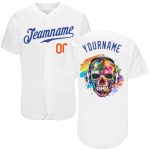 Custom Name and Number Baseball Jersey - White Royal-Orange Authentic Skull Fashion Personalized White Royal-Orange Authentic