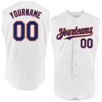 Personalized Authentic Baseball Jersey - White Royal-Orange Sleeveless Design Personalized White Royal-Orange Authentic Sleeveless