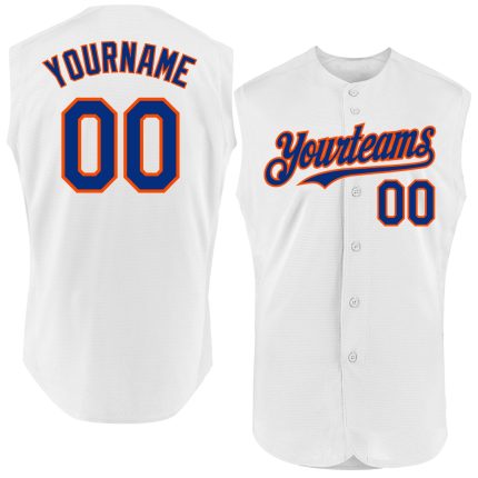 Personalized Authentic Baseball Jersey - White Royal-Orange Sleeveless Design Personalized White Royal-Orange Authentic Sleeveless