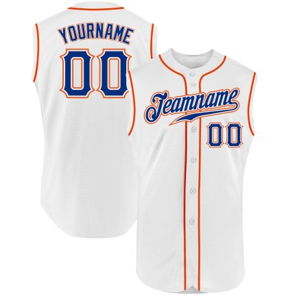 Custom Name Number Personalized Royal-Orange Sleeveless Baseball Jersey - Authentic Design Personalized White Royal-Orange